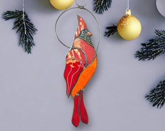 Vibrant Cardinal Bird Stained Glass Suncatcher - Handmade Unique Window Hanging Gift, Wall Art Decor for Mom, Nature Lovers