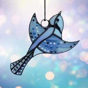Blue Jay Stained Glass Suncatcher - Unique Window Hanging Art for Gift for teacher