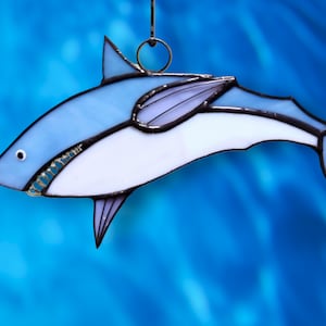 Shark Stained Glass window hangings Suncatcher - Art nautical decor Gifts for dad summer decor