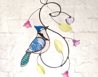 Blue Jay bird Stained Glass Window Hanging Gifts for Mom - Ideal Mother's Day Gift, Decorative Wall Hangings & Gift for Her