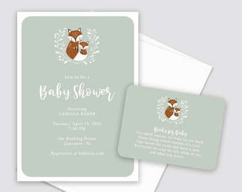 Fox Baby Shower Invitation Customized and Printed with envelopes