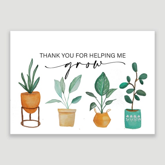 Teacher Appreciation Card Thank You For Helping Me To Grow Card Flower ...