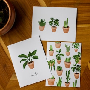 Collection de cartes de voeux de plantes en pot / lot de 12 avec enveloppes