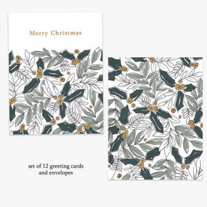 Christmas Holly Greeting Card Collection - set of 12 with envelopes