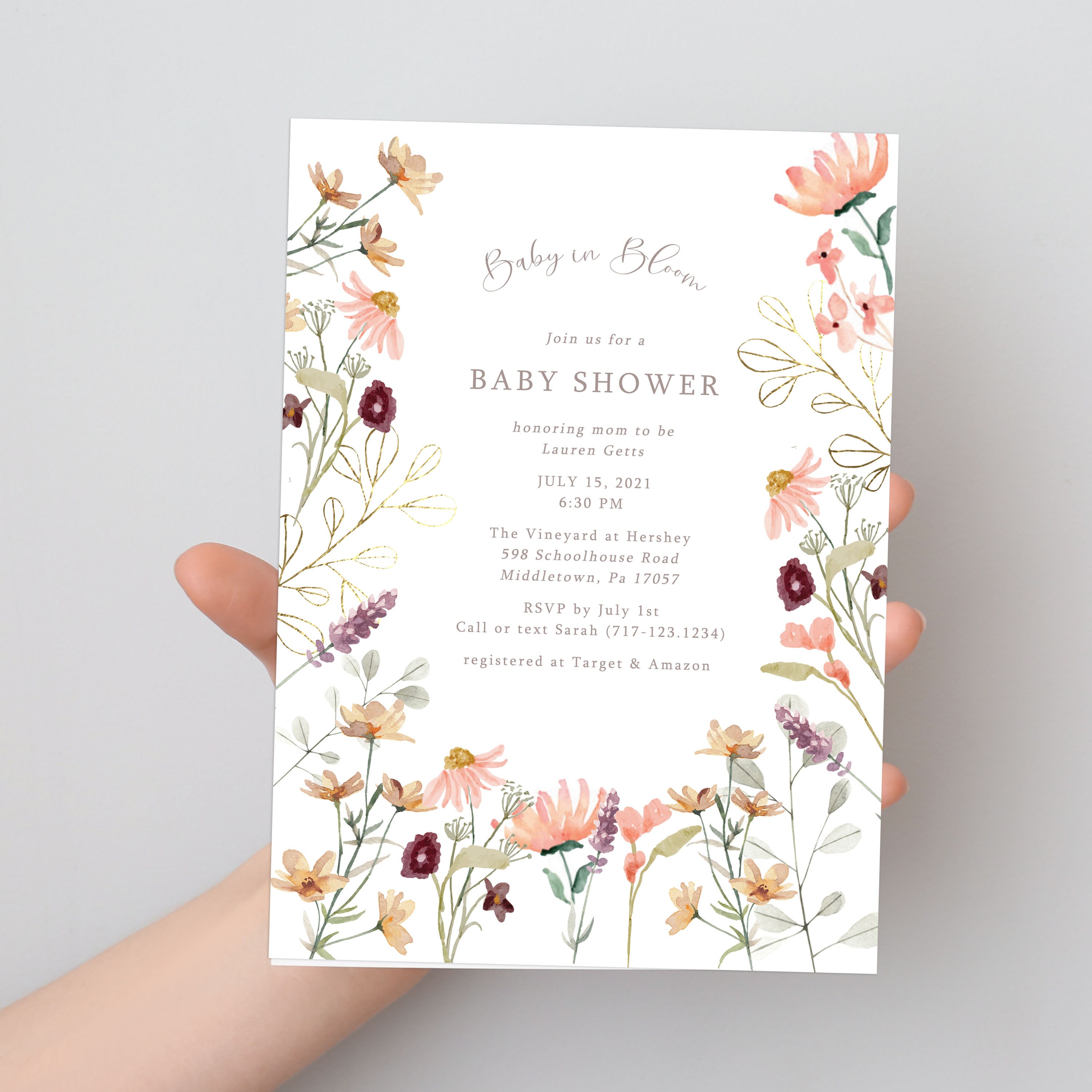 Wild flower Baby Shower Invitation Customized and Printed with Etsy