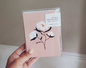 Ensemble de 12 pivoines | Collection de cartes de voeux avec enveloppes