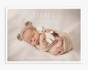 Baby Lennox Customized Minimalist Birth Announcement Card Printed with Envelopes