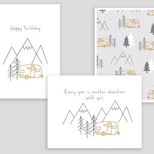Juego de 12 tarjetas de felicitación temáticas de camping con sobres
