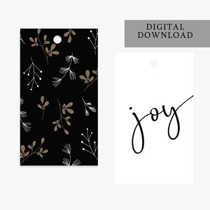 Gold Print & Joy Holiday Gift Tags Hand Drawn set Printable