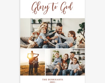 Glory to God Collage Customized  and printed Holiday Photo Card simplistic