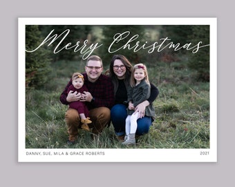Merry Christmas Script Customized Photo Holiday Christmas Photo Card