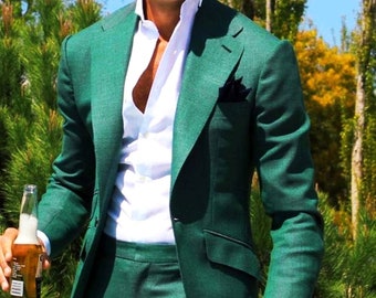 Mens Green Suits Wedding Tuxedo 2 Piece Suit Summer Suit Dinner Suit for Boys Green Groom Wear Suit Party Wear Teal Slim Fit Suit Beach Suit