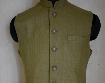 Men's Olive Nehru Jacket Trendy Waistcoat Party wear Nehru Collar Jacket Custom Made Vest for Occasions