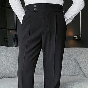 Pantalon homme gurkha taille haute pantalon noir pantalon d&#39;officier formel pantalon vintage steampunk rétro pantalon chino pantalon de réglage de la boucle