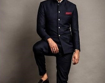 Navy blue Jodhpuri Suit Wedding Outfits for Men Dinner Jacket Tuxedos Indian Tailored Groomsmen Suit Party Suit for Boys