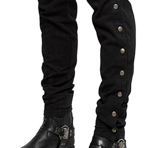 Men's Gothic Threads Reflective Pant Black Punk Buckle Zips Chain Strap  Punk Trousers With Understated Gothic Pants Hi-405-gt 