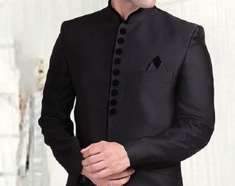Traditional Wedding Black Jodhpuri Suit Ethnic Dinner Jacket Black Tuxedos Indian Tailored Groomsmen Suit Party Outfits for Men