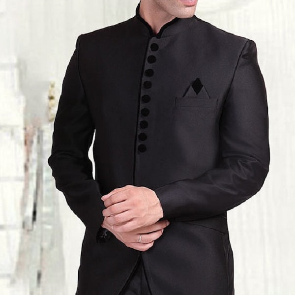 Traditional Wedding Black Jodhpuri Suit Ethnic Dinner Jacket Black Tuxedos Indian Tailored Groomsmen Suit Party Outfits for Men