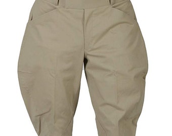 Men/Women Equestrian Horse Riding Baggy Beige Jodhpurs Cotton Breeches Baggy Pants Military Style Knee Patch Polo Pants