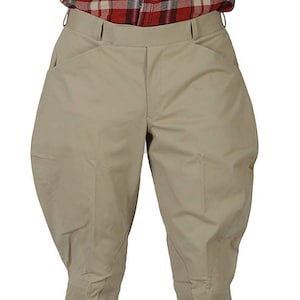 Men/Women Equestrian Horse Riding Baggy Beige Jodhpurs Cotton Breeches Baggy Pants Military Style Knee Patch Polo Pants
