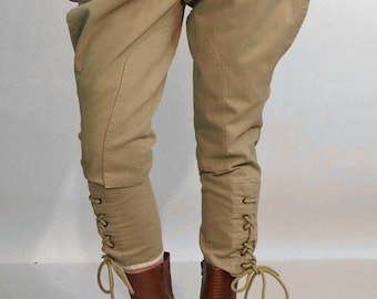 Classic Khaki Riding Pants Equestrian Breeches Victorian Polo Pants Ankle Length Lace up Jodhpurs