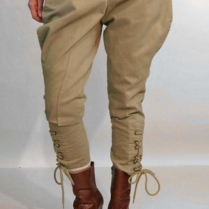 Classic Khaki Riding Pants Equestrian Breeches Victorian Polo Pants Ankle Length Lace up Jodhpurs