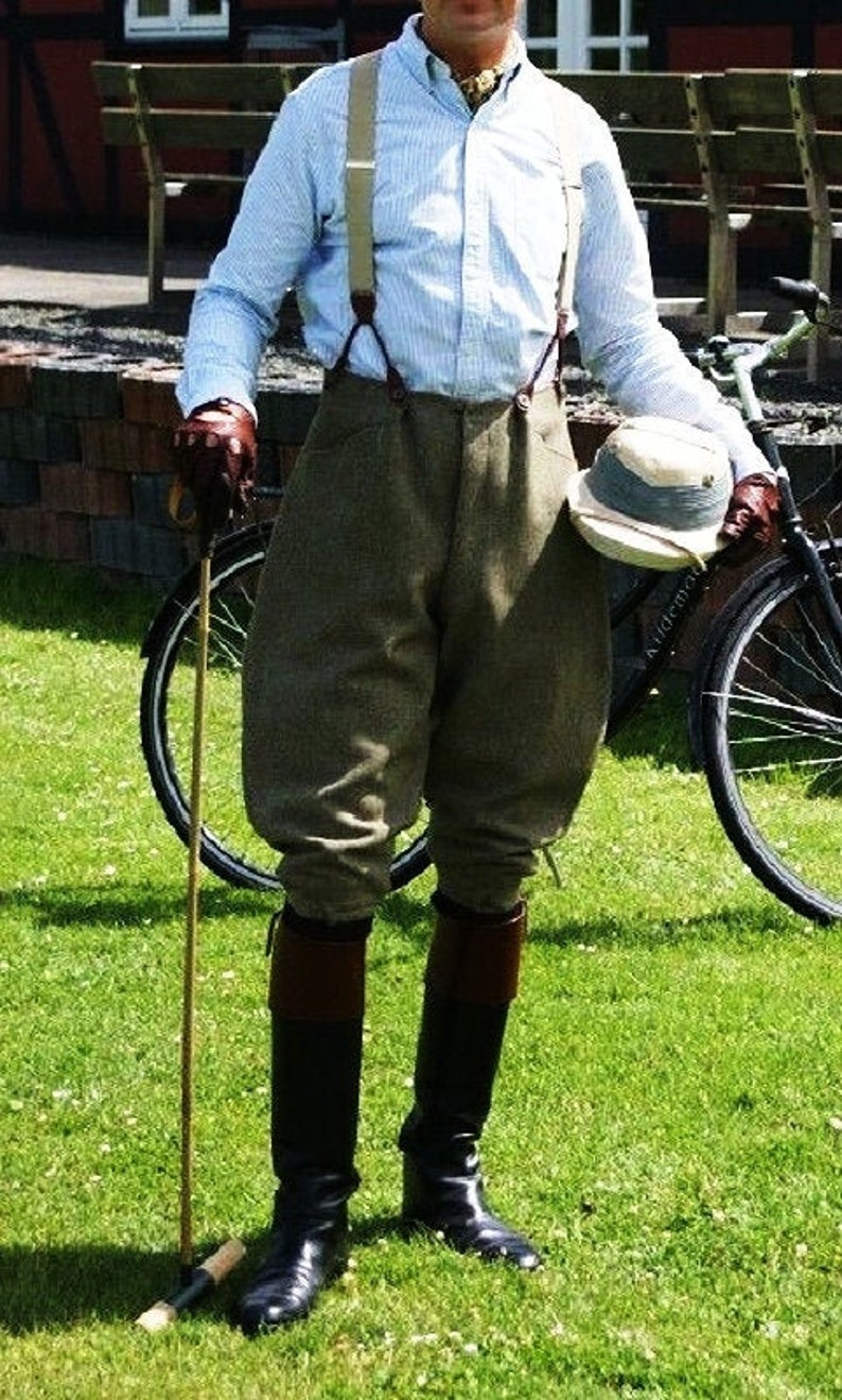 Edwardian Bloomers, Breeches, Knickers, Pants Men/Women 20s Style Jodhpurs with Suspenders Green Cord Breeches Military High Waist Pants Riding Johdpurs Officers Polo Baggy Pants $149.50 AT vintagedancer.com
