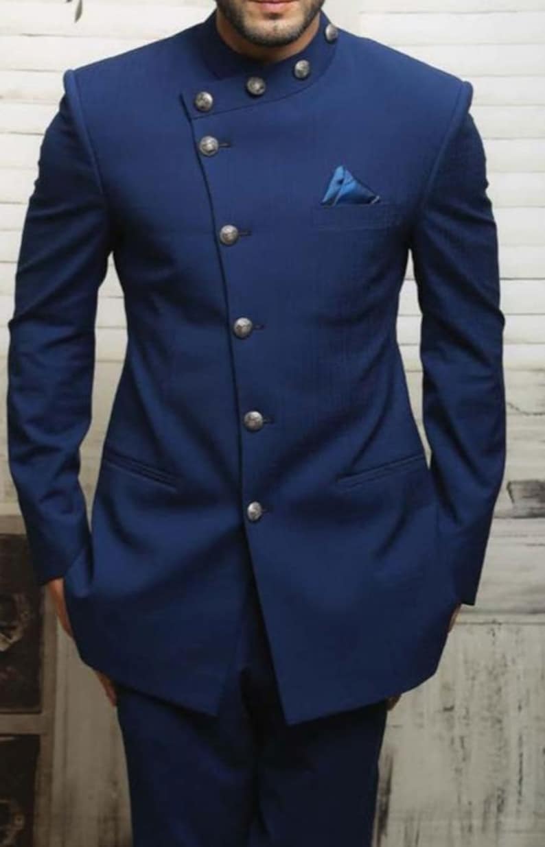 Indian Jodhpuri Suit Dinner Jacket Pants Tuxedo Groomsmen wedding Blue Suit Party Outfits for Men