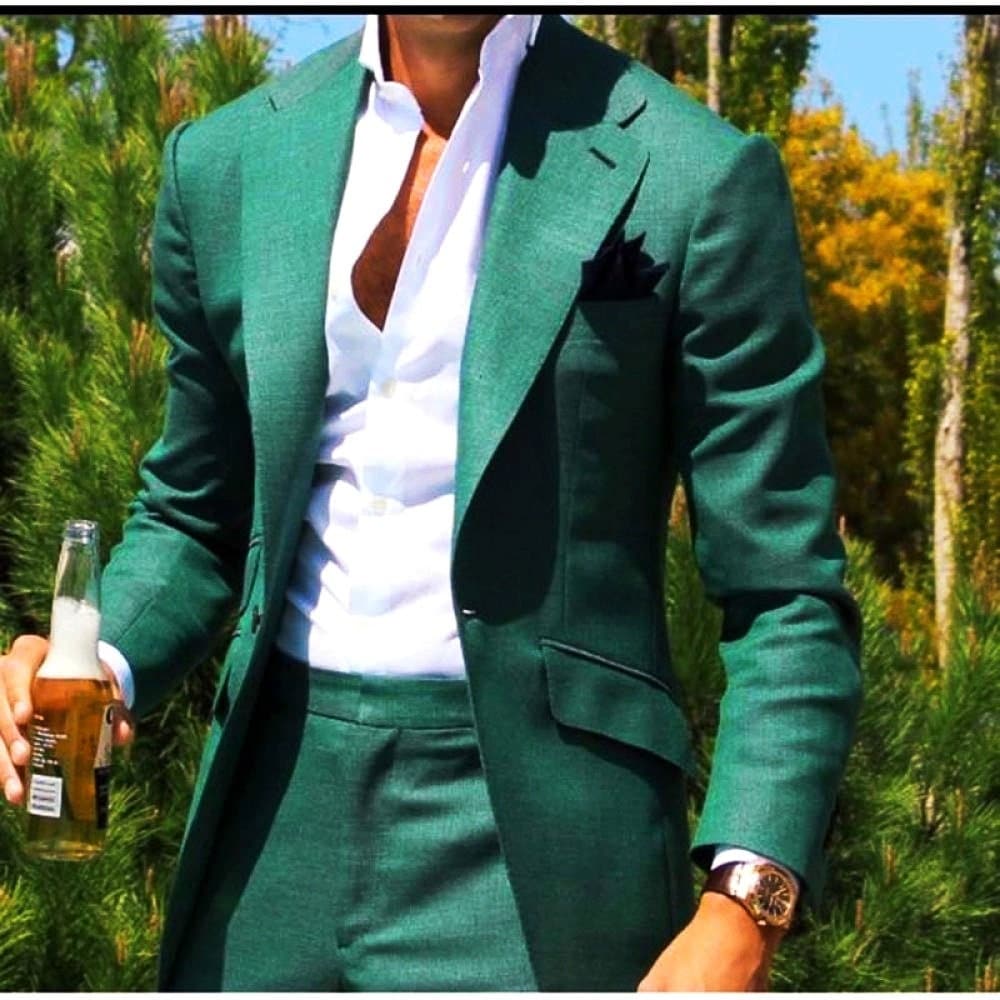Men Olive Green Suit Three Piece Suit Wedding Beach Suit Sainly– SAINLY
