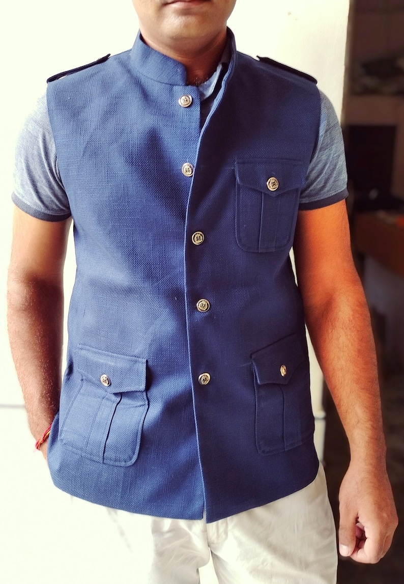 Blue Nehru Jacket men's waistcoats