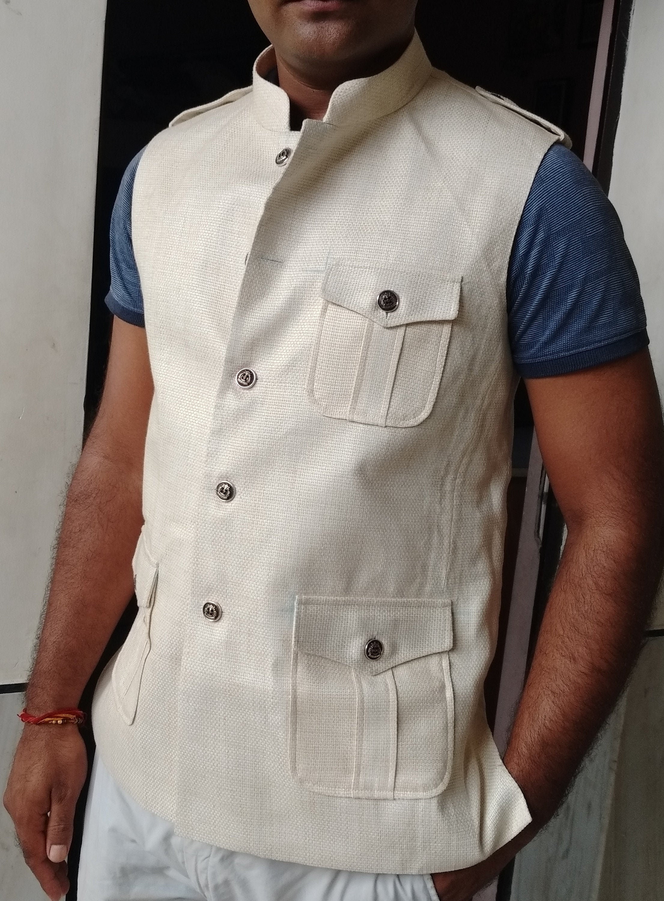 Safari Style off White Nehru Jacket Indian Hosting Cream - Etsy