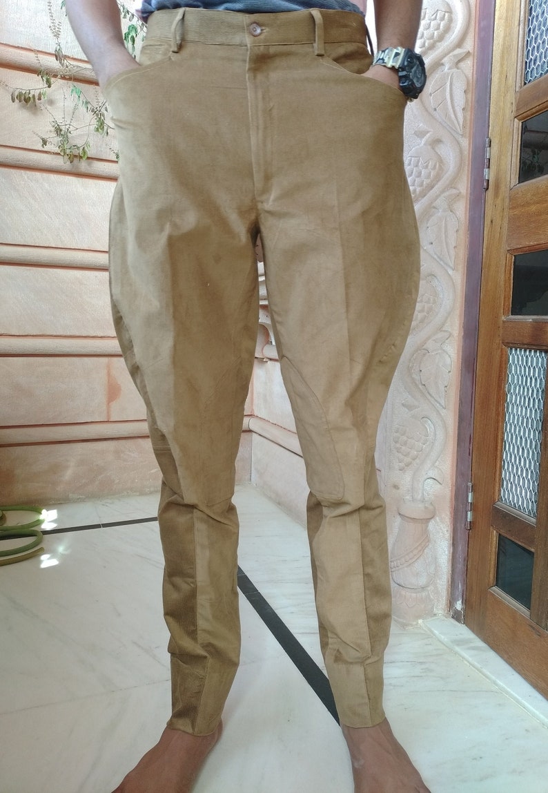 Vintage Wide Leg Pants & Beach Pajamas History Horse Riding Olive Corduroy Breeches Vintage Equitation Jodhpurs Pants Knee Patch Breeches Polo Soldiers Vintage Pants Breeches  AT vintagedancer.com