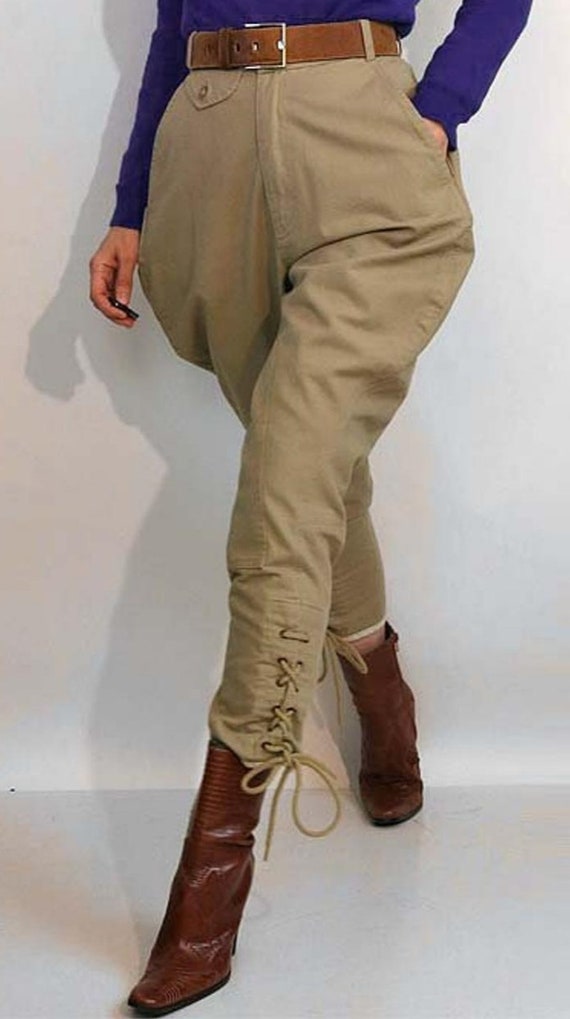 Classic Khaki Riding Pants Equestrian Breeches Victorian Polo Pants Ankle  Length Lace up Jodhpurs - Etsy