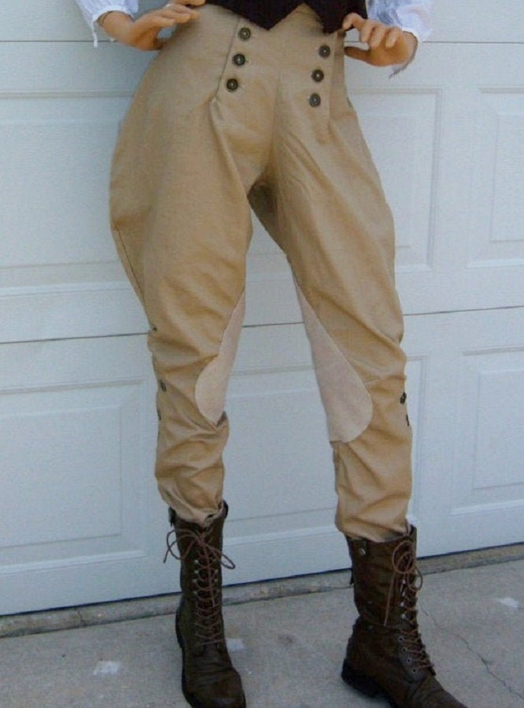 Vintage Style Khaki Riding Pants Equestrian Jodhpurs Button photo