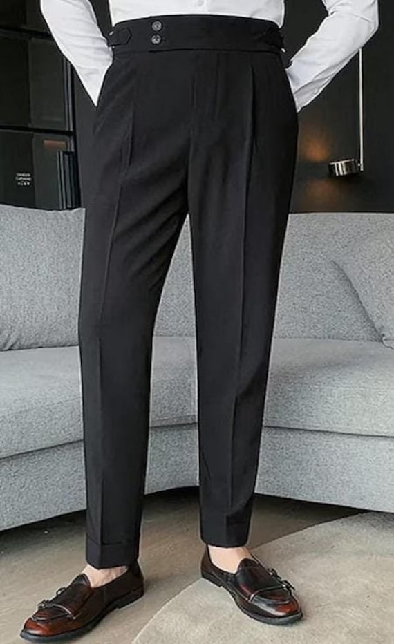 Men Gurkha Pants High Waist Black Pants Formal Officer Trouser