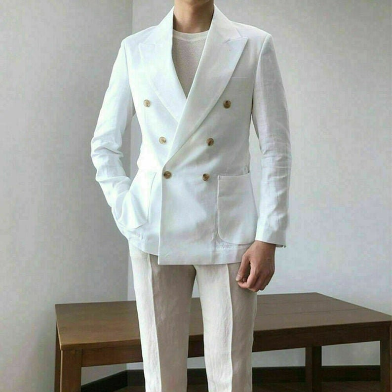 Mens White Linen Jacket Summer Wedding Jacket Sports Coat Bespoke