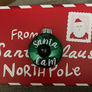 Santa Cam, Sant Cam com letra, enfeite de glitter, enfeite de Santa Cam com glitter personalizado, enfeite e carta, carta de Papai Noel