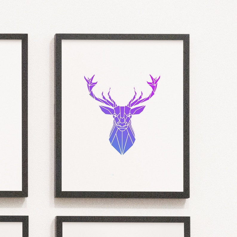 Geometric stag wall art animal print abstract polygon print Etsy