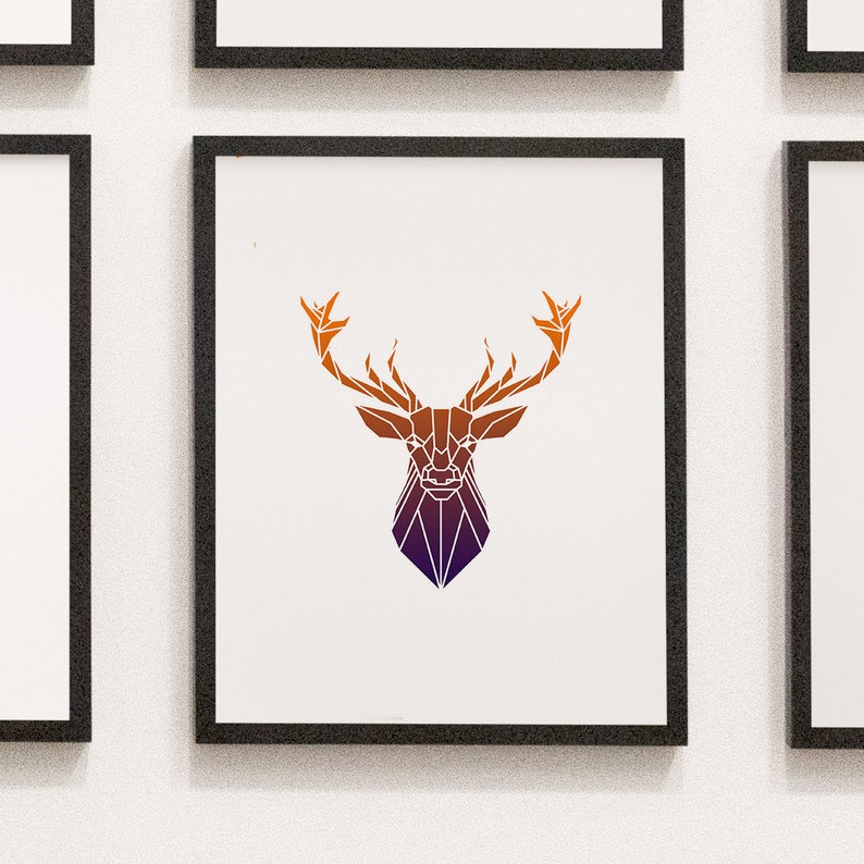 Geometric Stag Wall Art Animal Print Abstract Polygon Print Etsy