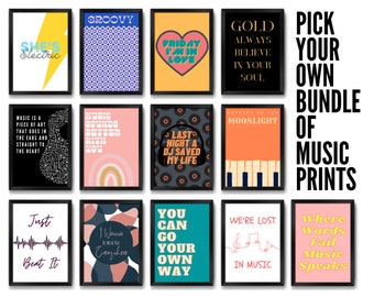 Music Quote Print Bundle. She's electric print, lost in music print, Friday Im in love ETC Quotes about life and Music