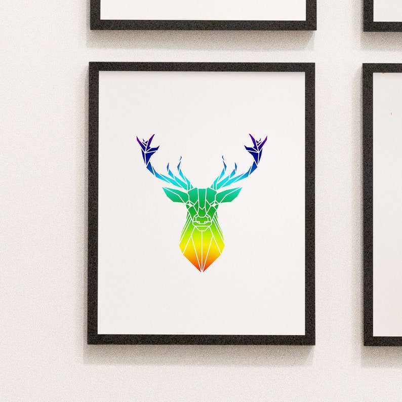 Geometric Stag Wall Art Animal Print Abstract Polygon Print Etsy