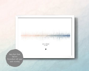 Baby Heartbeat Soundwave Art. Framed print with any recording, Gift for Mum to be, baby shower gift, 1st year gift baby