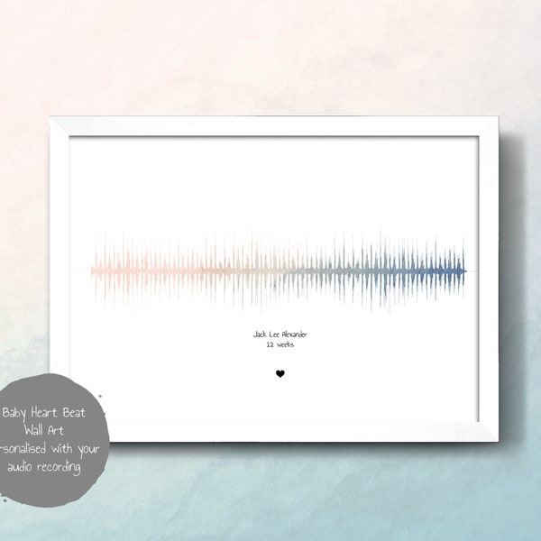 Baby Heartbeat Soundwave Art. Framed print with any recording, Gift for Mum to be, baby shower gift, 1st year gift baby