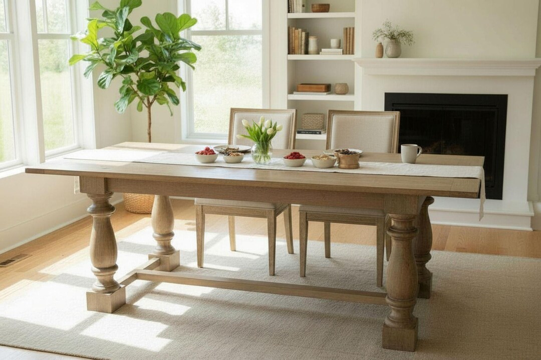 Rustic Farmhouse Large Rectangle Dining Table Solid Wood Trestle Base ...