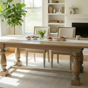 Rustic Farmhouse Large Rectangle Dining Table Solid Wood Trestle Base Chunky Leg Seats 6-8 Natural Finish