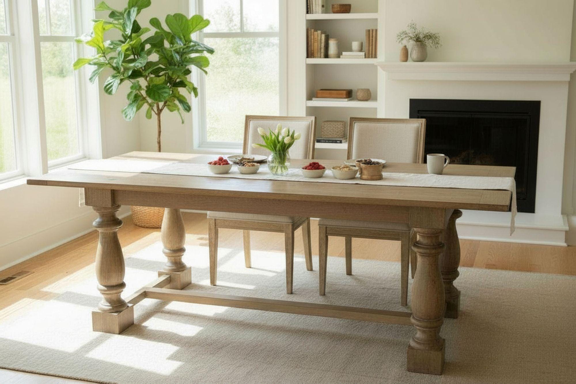 Rustic Farmhouse Large Rectangle Dining Table Solid Wood Trestle Base ...