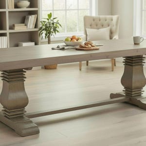 Oversize Solid New Zealand Pine Wood Rectangle Dining Table Chunky Trestle Base Seats 8-10
