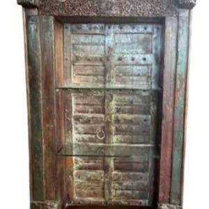 OOAK Rustic Reclaimed Tall Wide Solid Wood Repurposed Door Glass Shelf Bookcase Display Cabinet