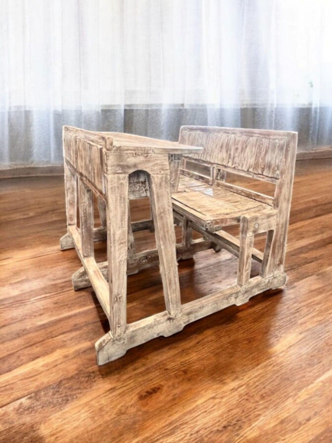 OOAK Rustic Reclaimed Timber Vintage Style School Student Double Desk ...
