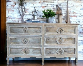 Coastal Sleek Chest Of 6 Drawer Double Bedroom Dresser Driftwood Finish
